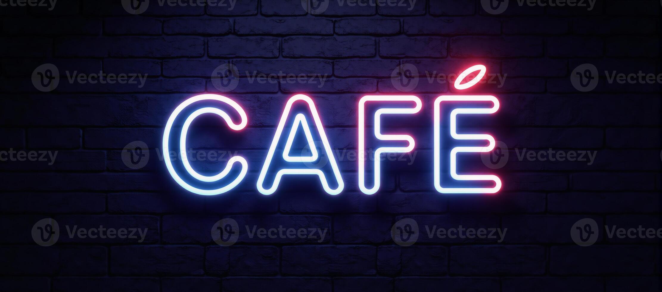 Vectorrealistic neon sign lettering covers a caf wall at night evoking a stylish club atmosphere photo