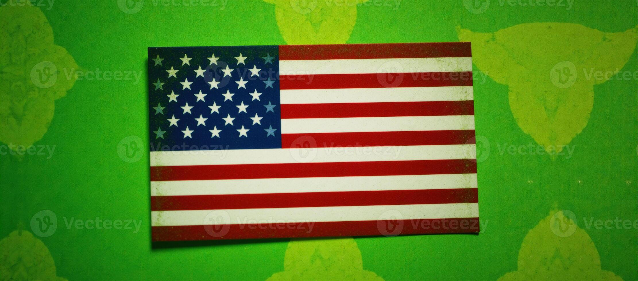 Tight shot of an American Flaginspired scene with soft focus on green and yellow background photo