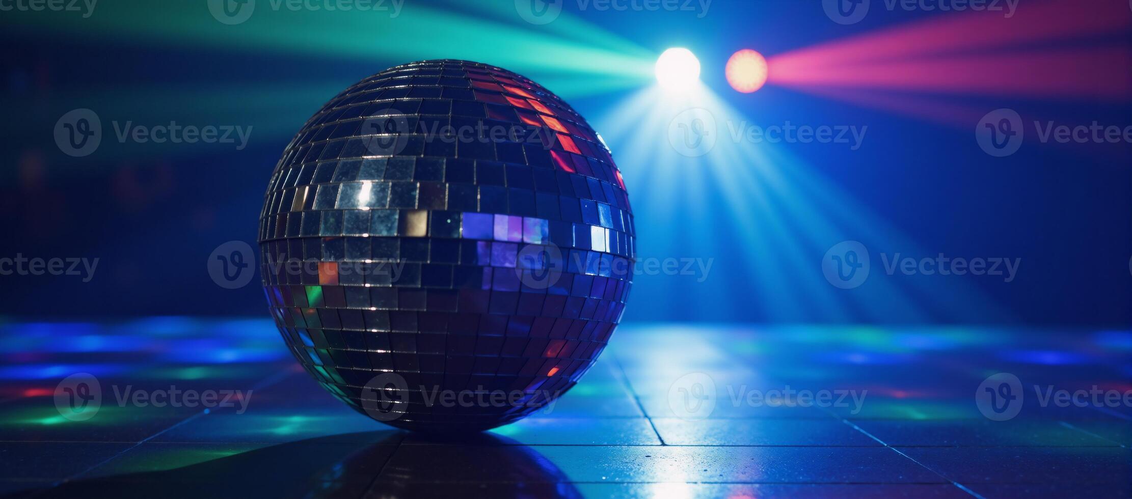 Glowing disco ball amidst vibrant danceclub lighting embodying highenergy disco aesthetic and featuring dynamic blue motifs set against a pulsating beat photo