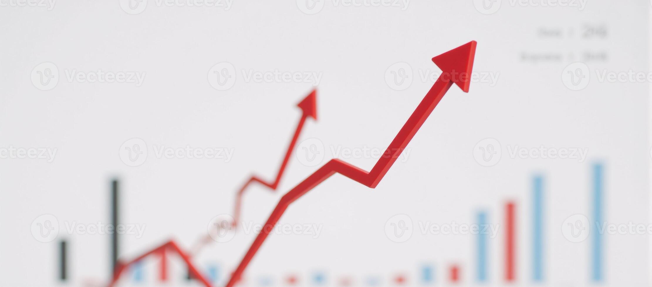 Minimalistic Chinese stock market chart highlights upward trend on red line financial data and charts in background photo