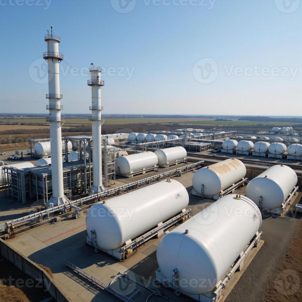 A detailed 3D image depicts the US industry featuring spherical vaults for cryogenic liquid storage and highpressure boilers compliant with ASME BPVC standards within this sector photo