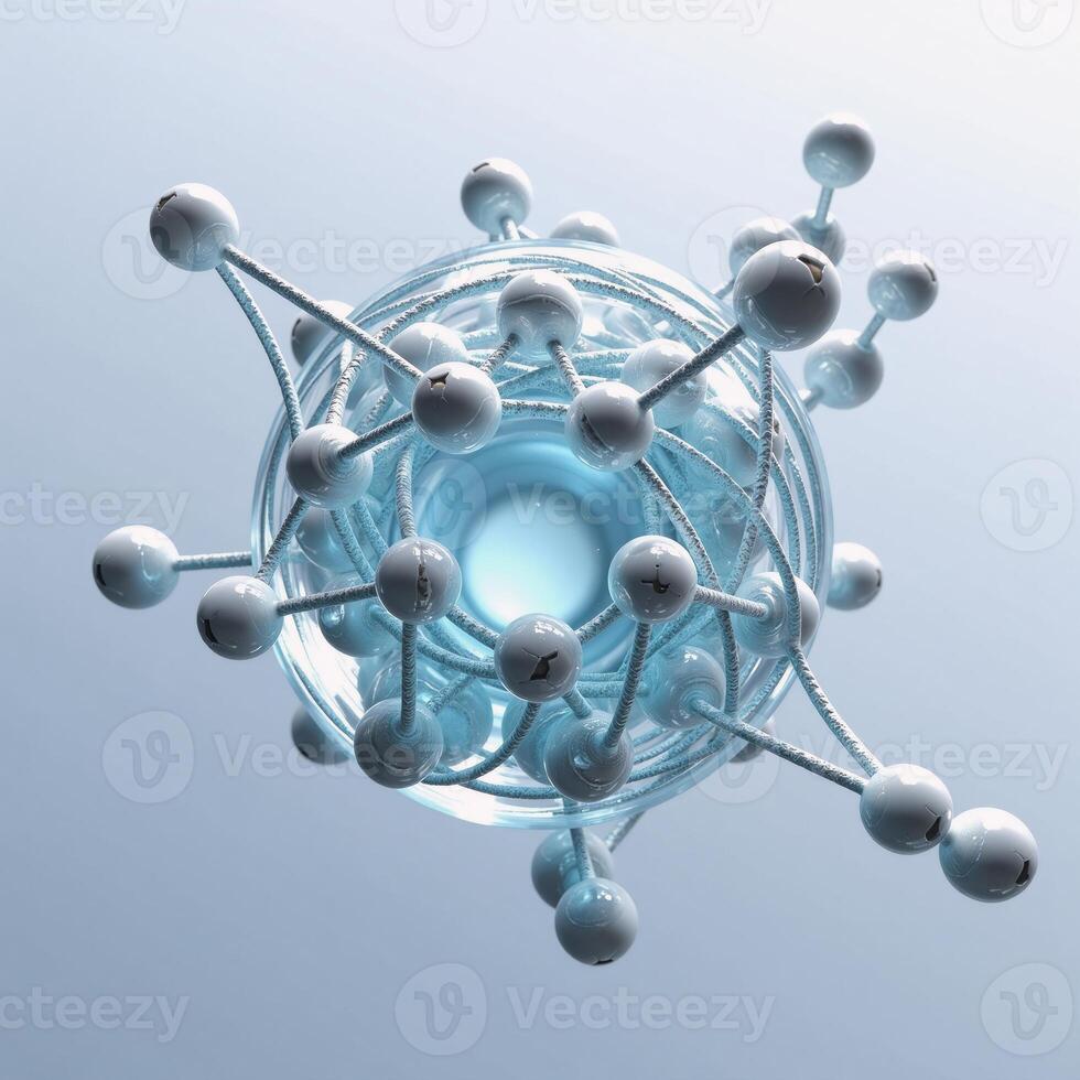 A detailed 3D model visualization reveals the intricate E1520 propylene glycol molecules structural chemical formula viewed through a microscopic lens photo