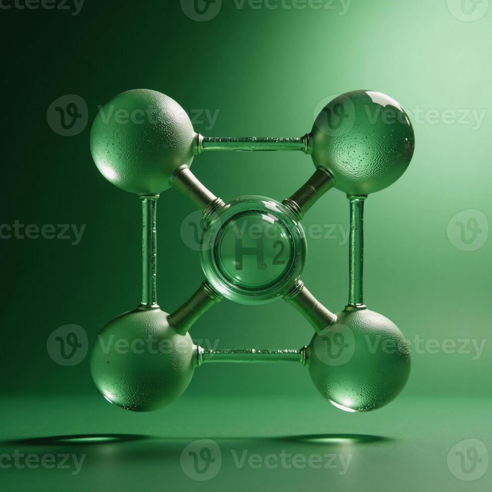 Green Hydrogen H2 molecule symbolizing ecofriendly and renewable power for tomorrow photo