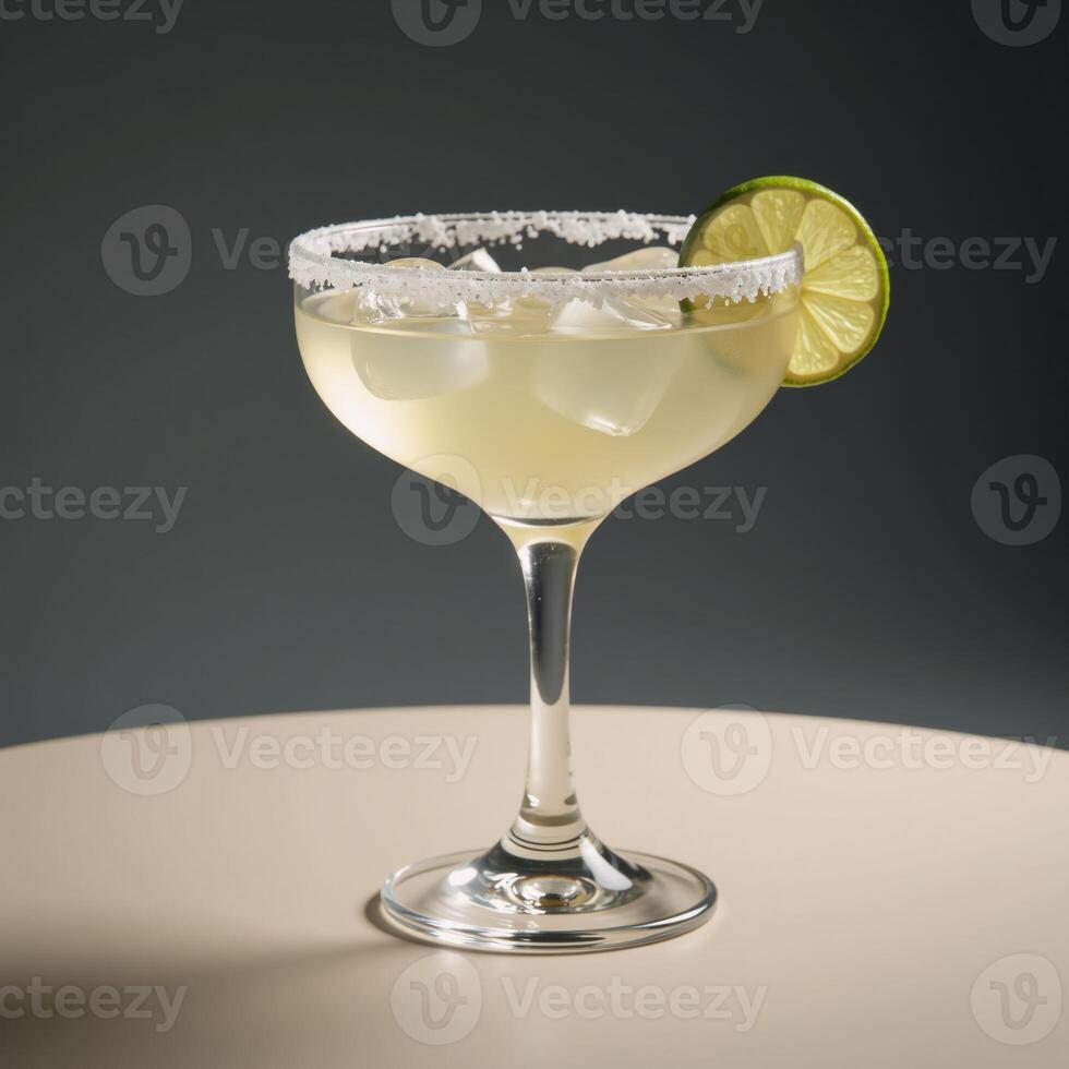3Drendered image showcases a levitating margarita glass adorned with a salt rim photo