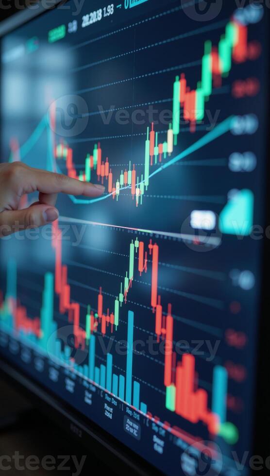 Sophisticated digital display highlights rising trends in financial markets with detailed charts graphs ideal for incorporating financial analysis photo