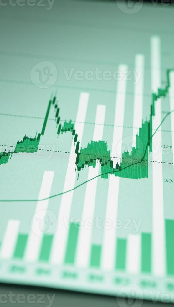 Trading chart showcases green finance upswing with increased stock investment growth abstract blur backdrop photo