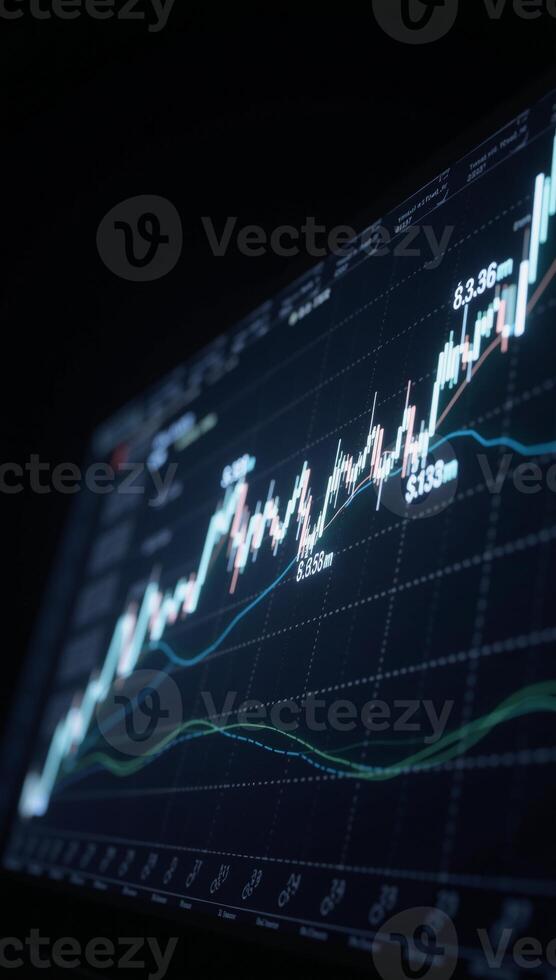 Futuristic 3D financial graph on a dark background photo