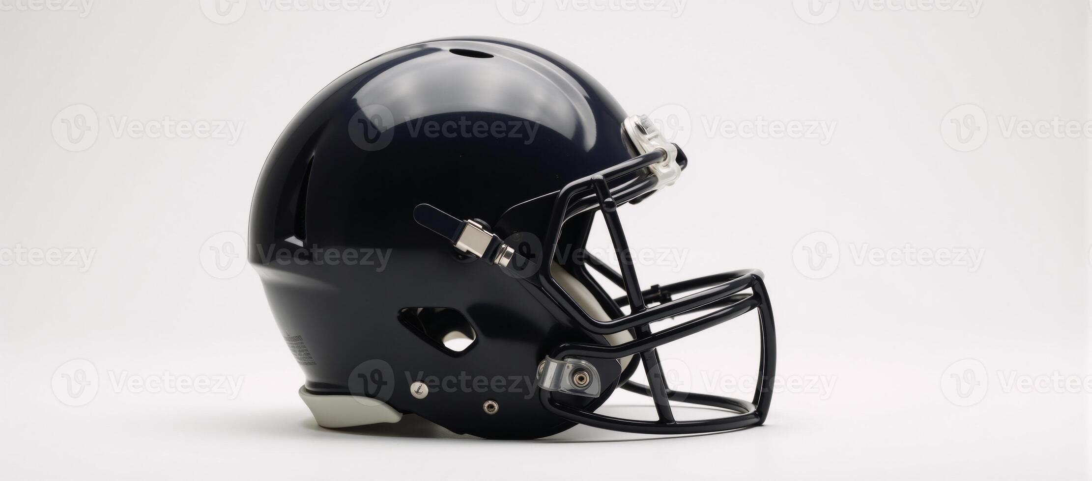 A striking image focuses on an iconic modern American football helmet against a white backdrop photo