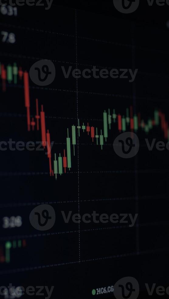 A candlestick chart with market data visualized on a black backdrop VolumeStock Movement photo