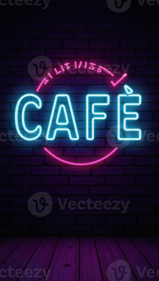 Vectorrealistic neon sign lettering covers a caf wall at night evoking a stylish club atmosphere photo