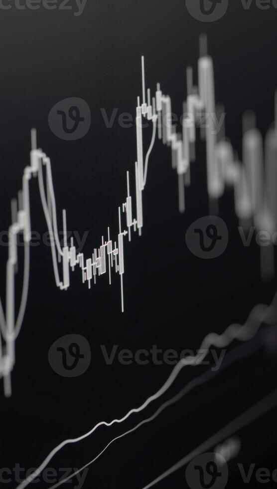 Uptrend line graph candlesticks displayed on an abstract finance chart with BW backdrop photo