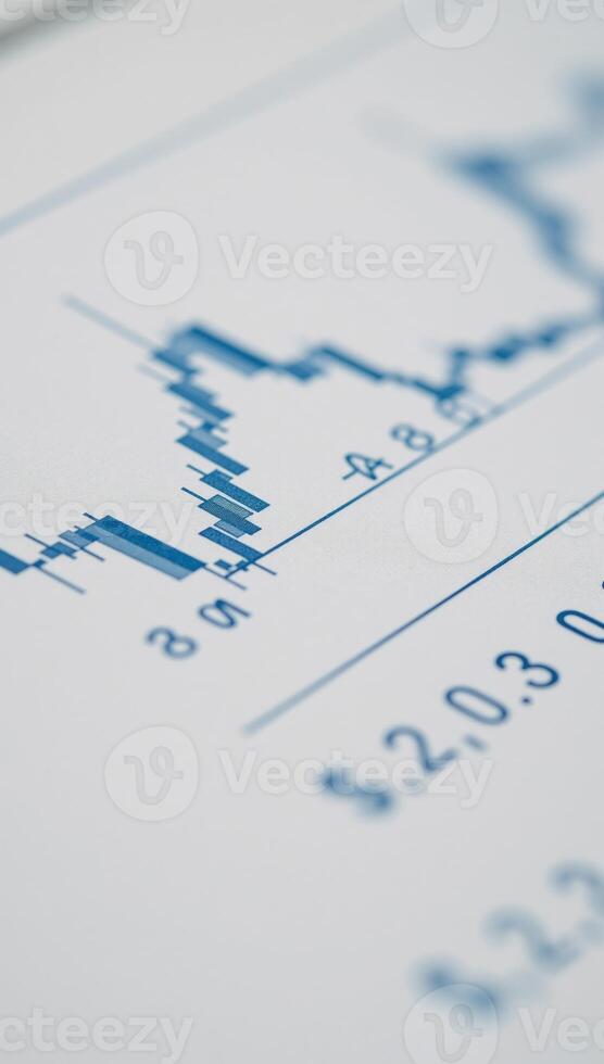 Closeup image of a blue stock market trading chart with detailed candlestick graphs photo