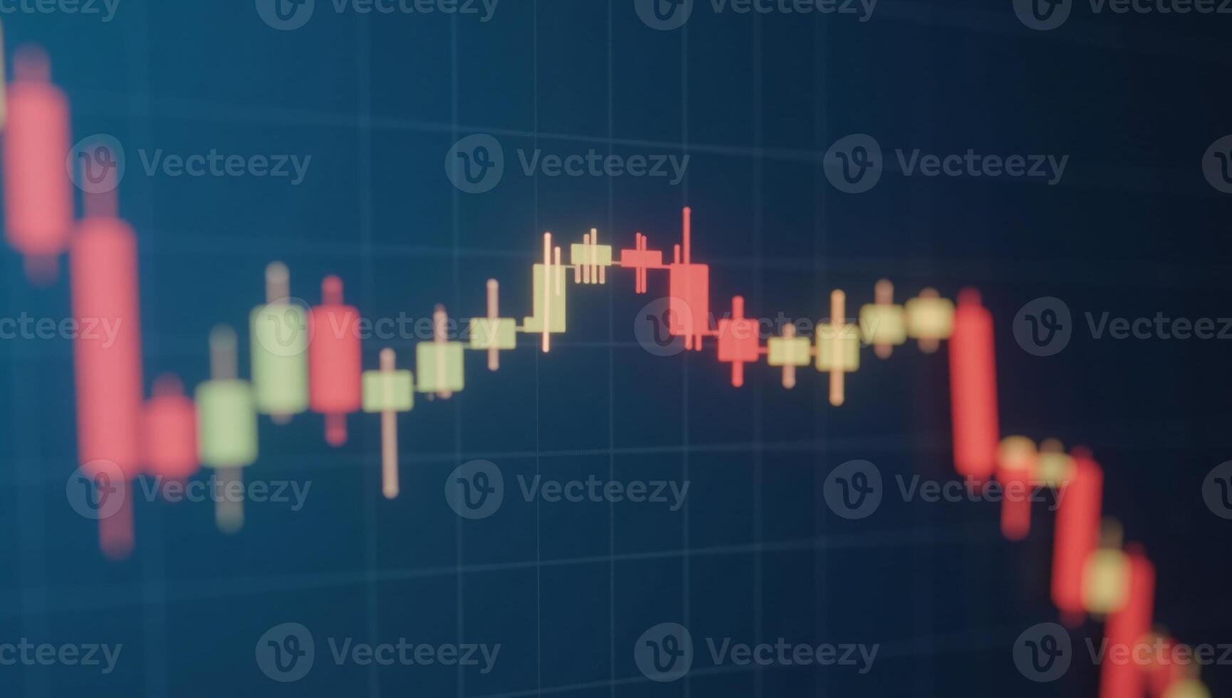 Glowing candlesticks depicted against a hazy blue backdrop as a symbol of trade finance and stocks in a 3D rendering style photo