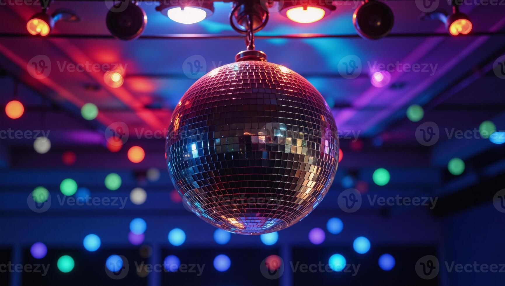 A vibrant discothemed scene featuring a disco ball as both subject and backdrop photo