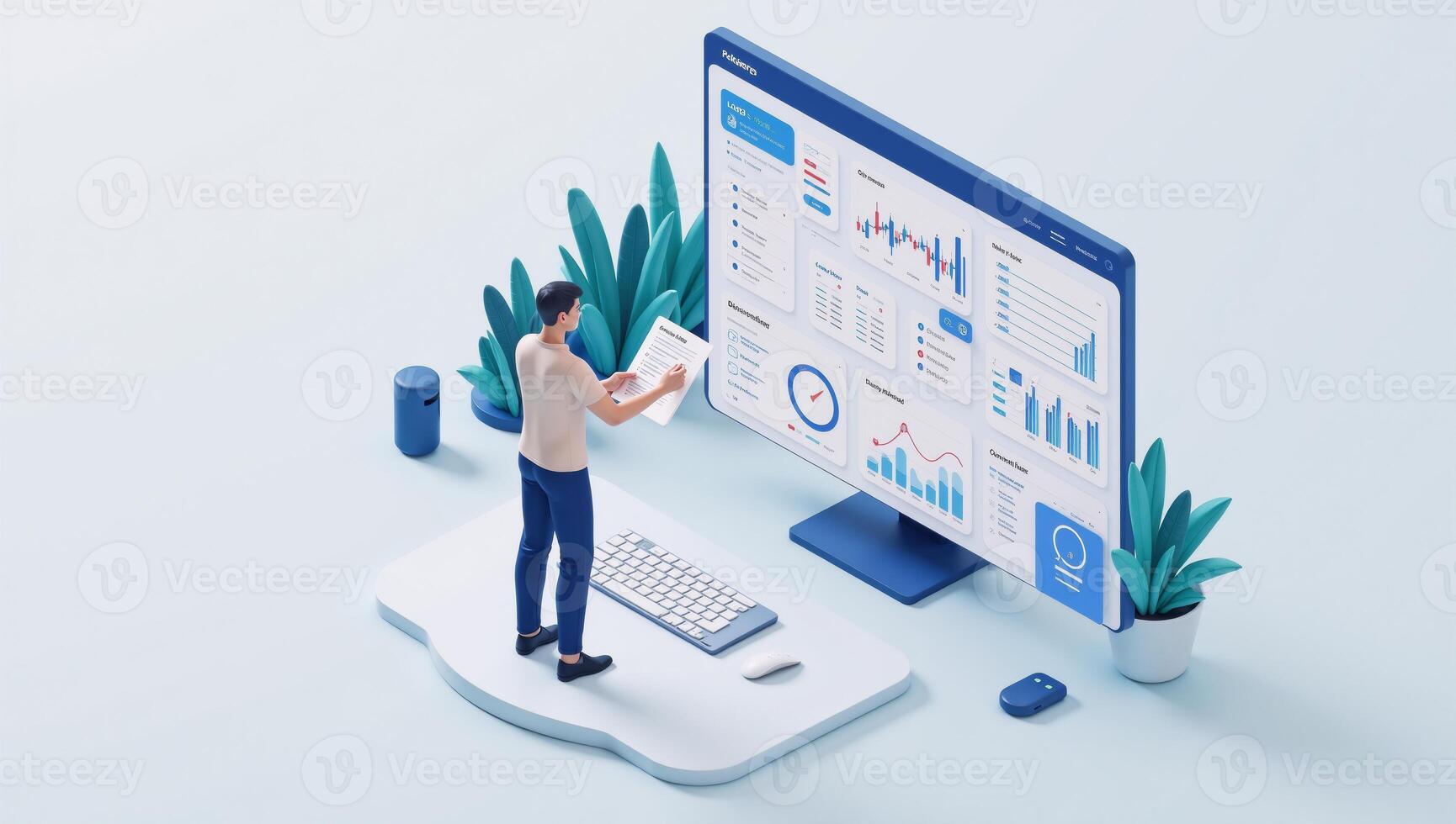 Isometric design showcasing a modern trading dashboard with financial analytics and stock market information photo