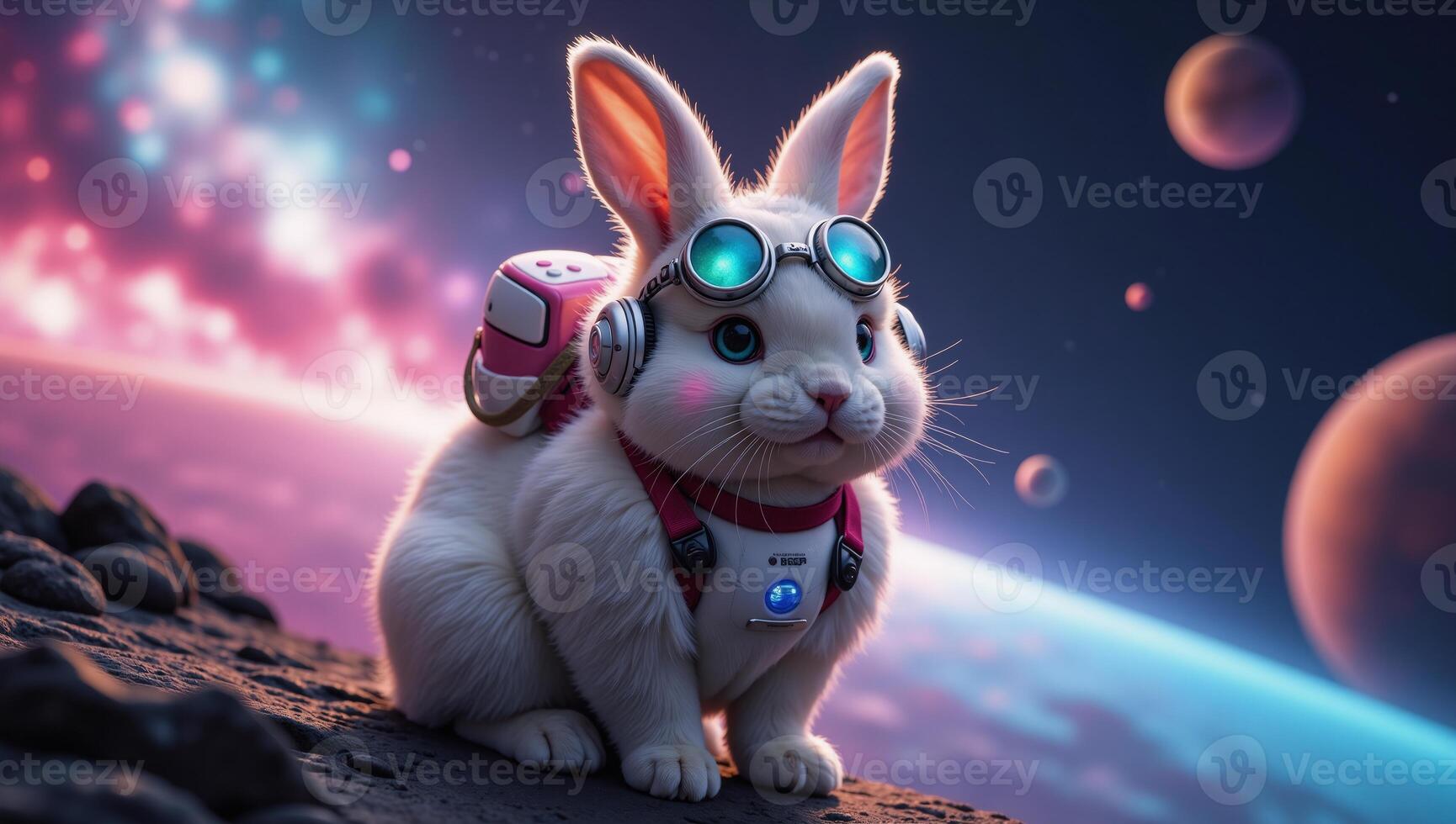 Futuristic fluffy bunny embarks on galactic journey photo