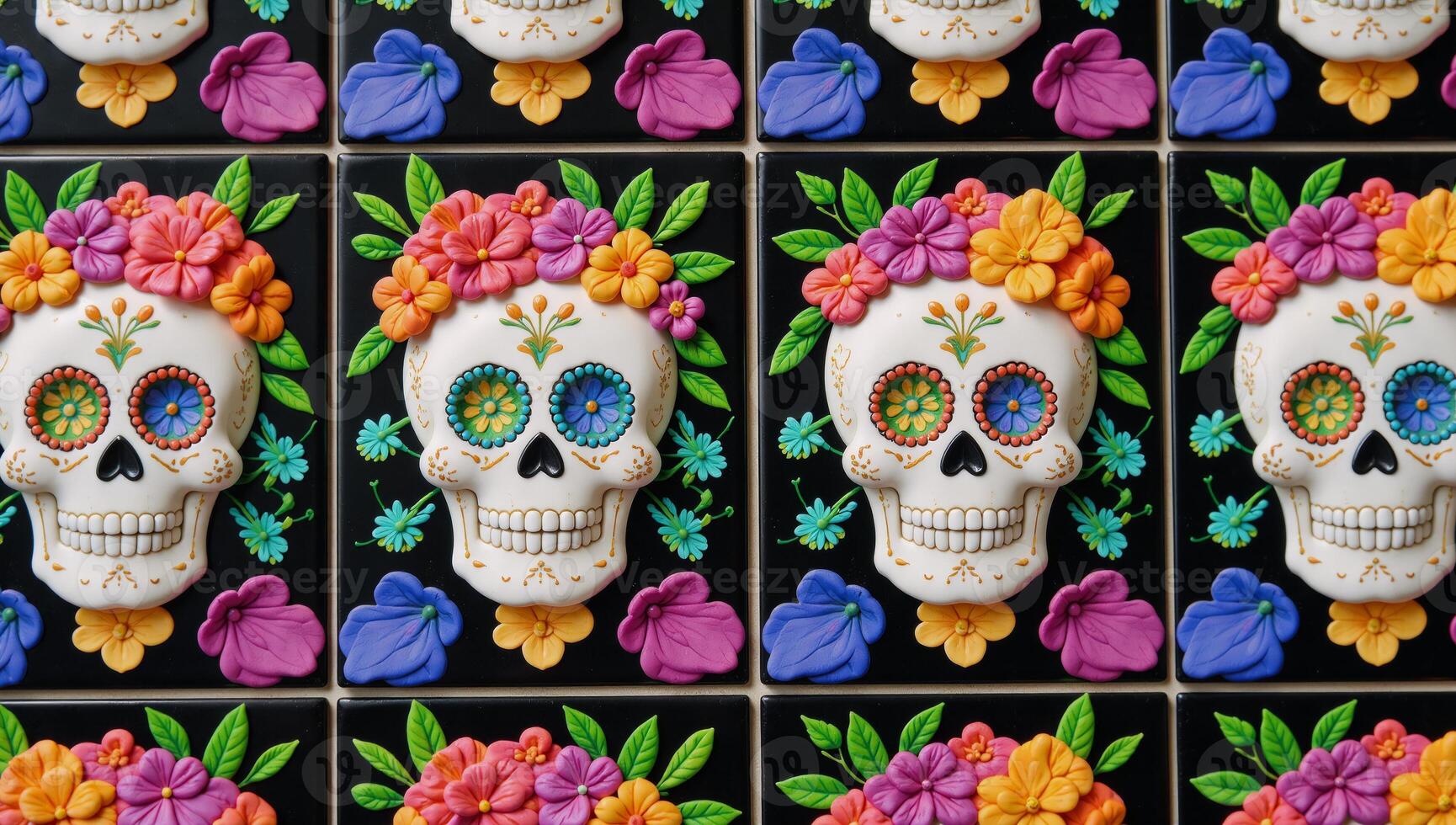 A vibrant colorful sugar skull flowerpatterned tile design for Day of the Dead Da de los Muertos photo