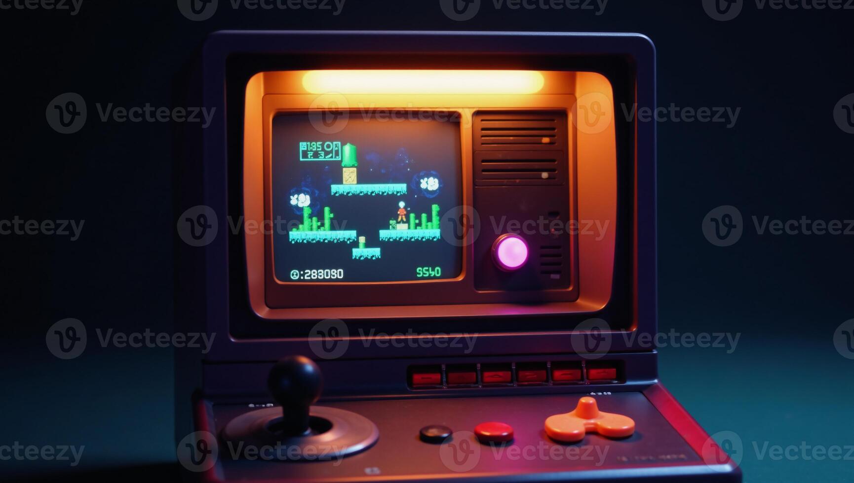 A retrostyle game console featuring vibrant pixels photo