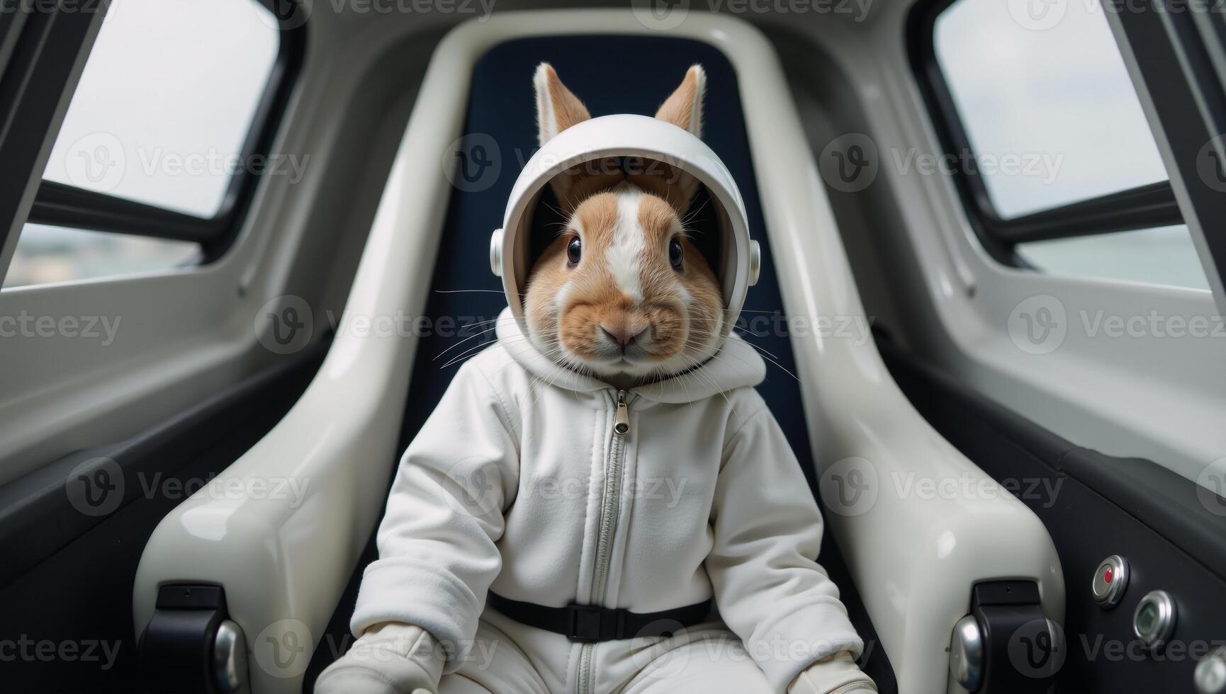 Spacethemed illustration featuring an astronaut bunny within a spaceship setting photo
