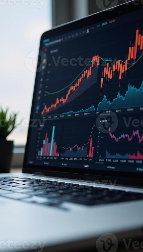 Digital display featuring upwards trending financial market data with an integrated focus on financial analysis photo