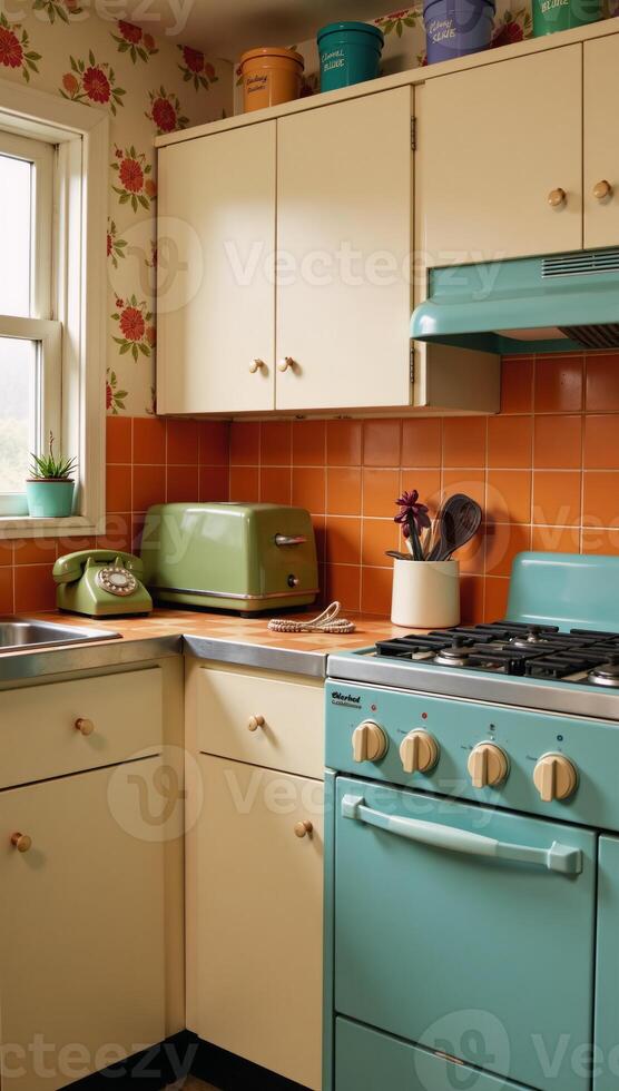 clásico Estilo de los 80 clase media cocina decoración foto