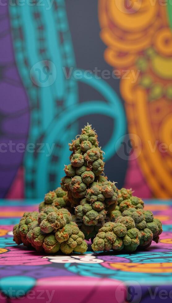 Colorful abstract backdrop showcasing cannabis plants photo