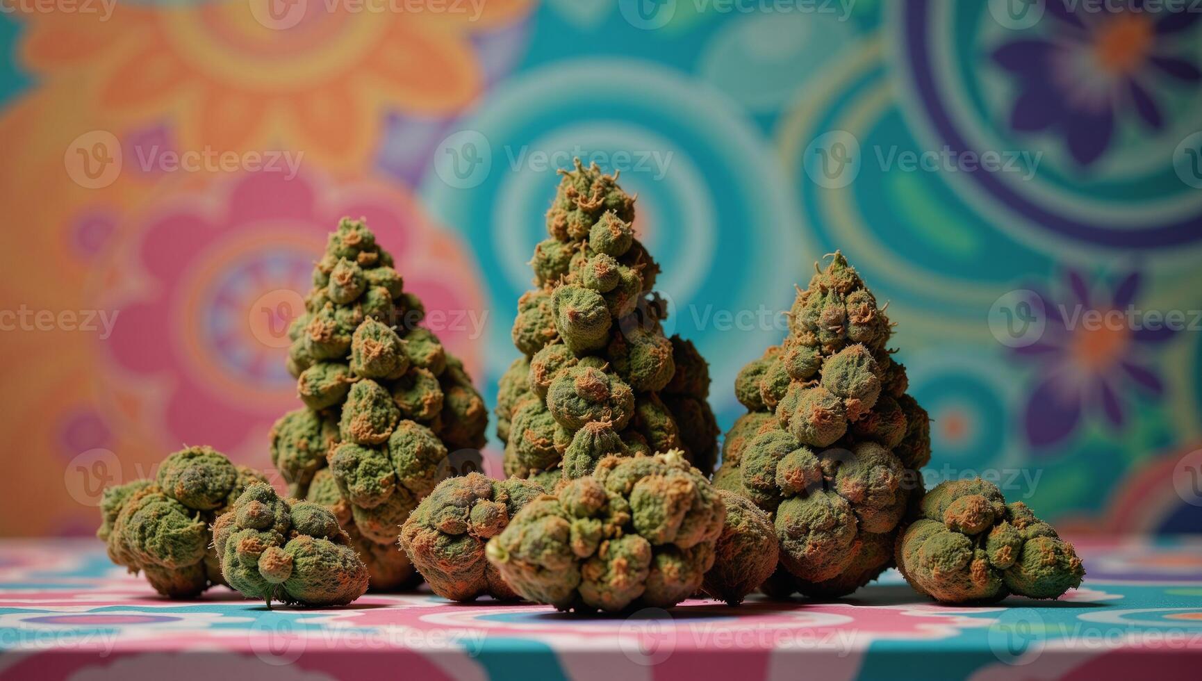 Colorful abstract backdrop showcasing cannabis plants photo