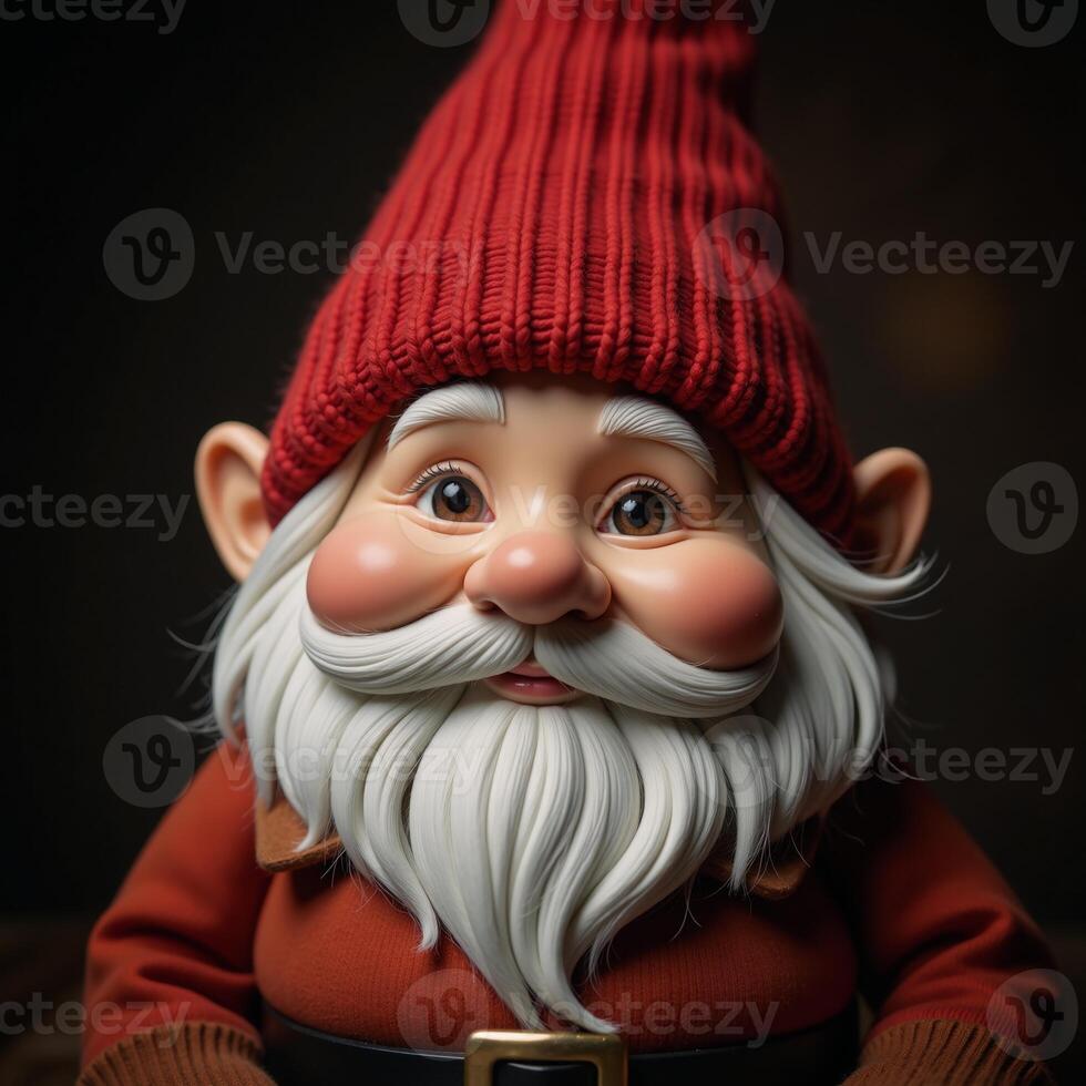 Cartoon illustration showcasing a cute gnome wearing a warm knit hat and outfit photo