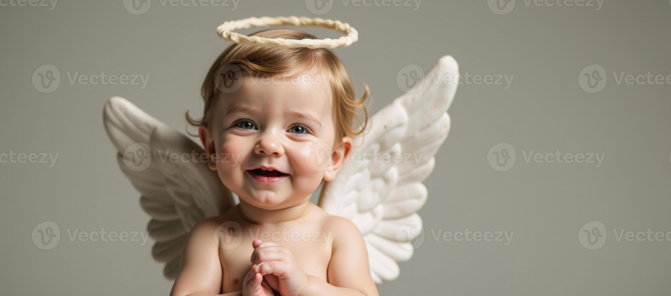 Cherublike depiction featuring an infant version of Cupid with wings photo