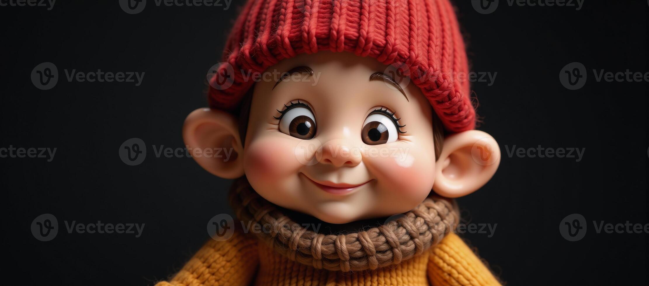 Cartoon illustration showcasing a cute gnome wearing a warm knit hat and outfit photo