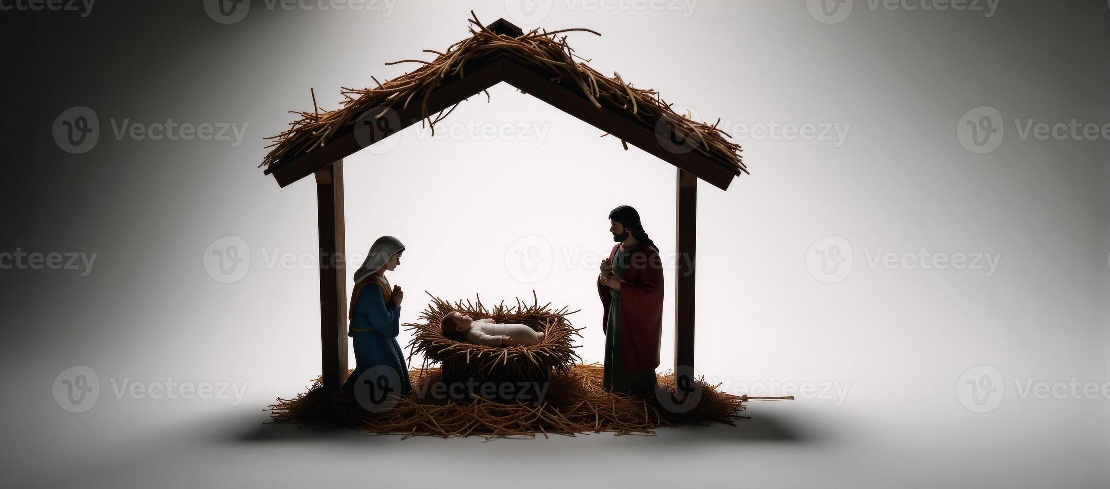 An empty manger featuring a nativitythemed display photo