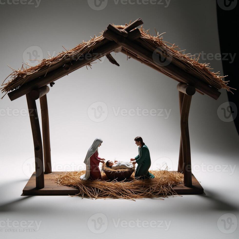An empty manger featuring a nativitythemed display photo