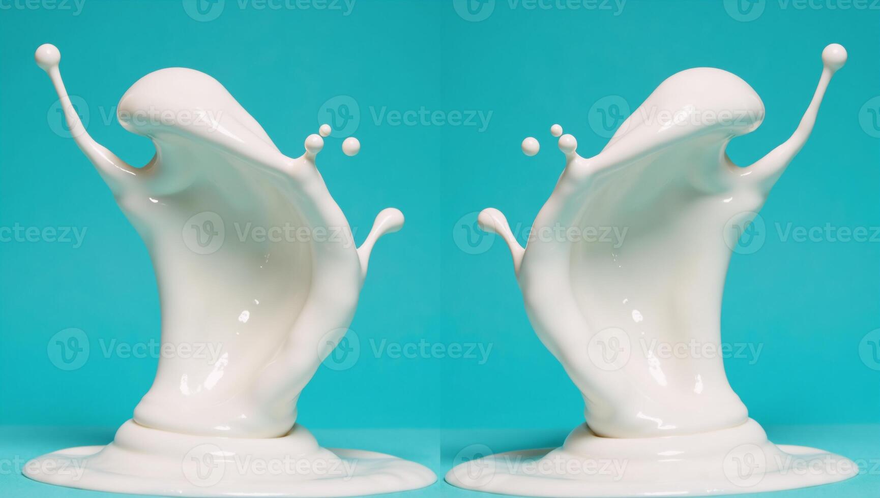 Milk splash reflected on bluegreen background mirrored photo