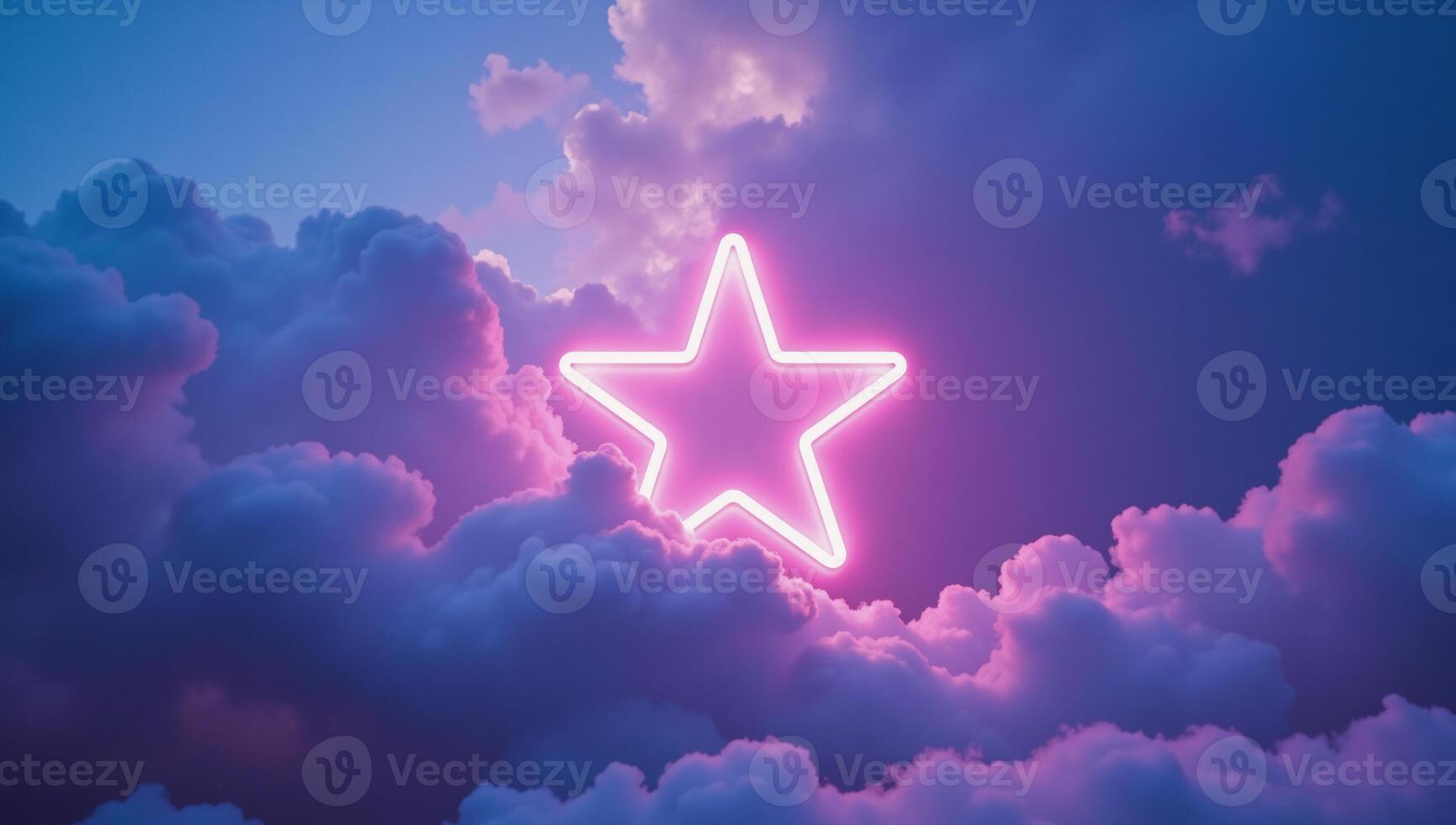 A vibrant futuristic wallpaper featuring a neonlit abstract minimalist background with a glowing star and a tumultuous colorful cloudstorm of cumulus clouds photo
