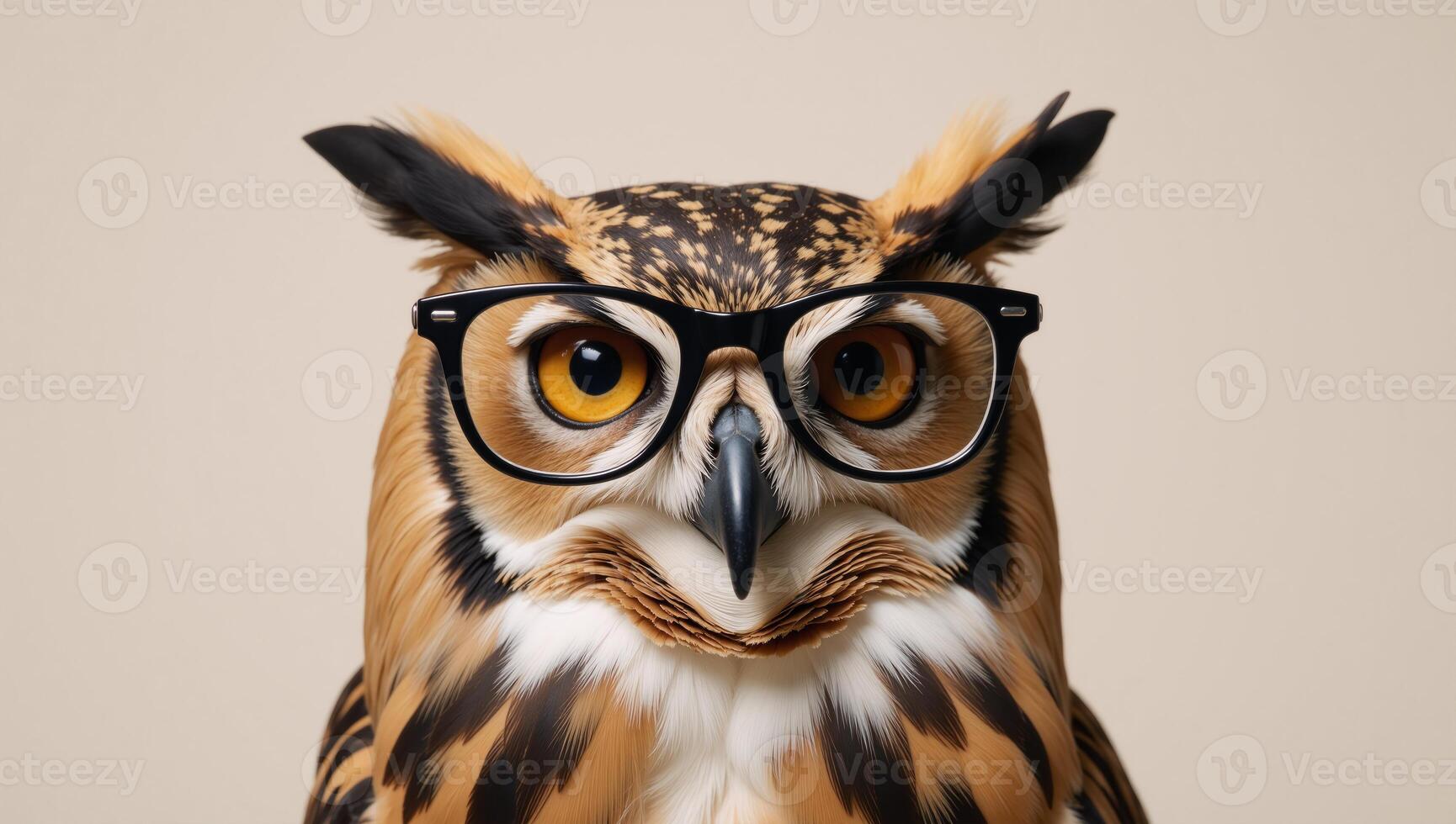 Owl with glasses portrait style isolated image photo