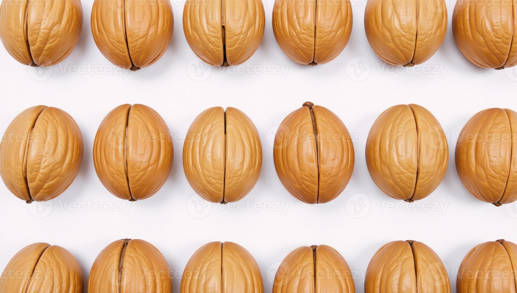 White background displays symmetrical and intact walnut halves photo