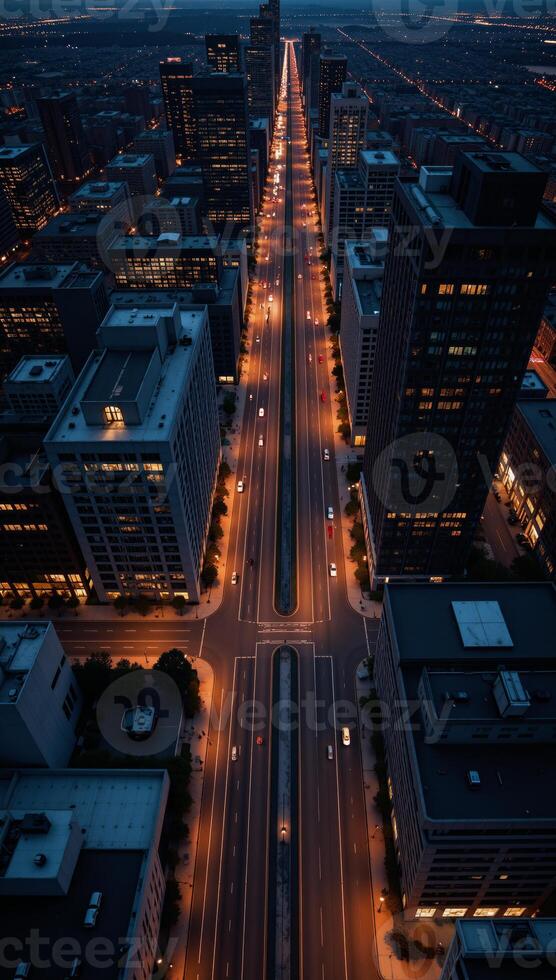 Cityscape at Night Aeriallylit Highway Or alternatively Nighttime City View Illuminated Highway photo