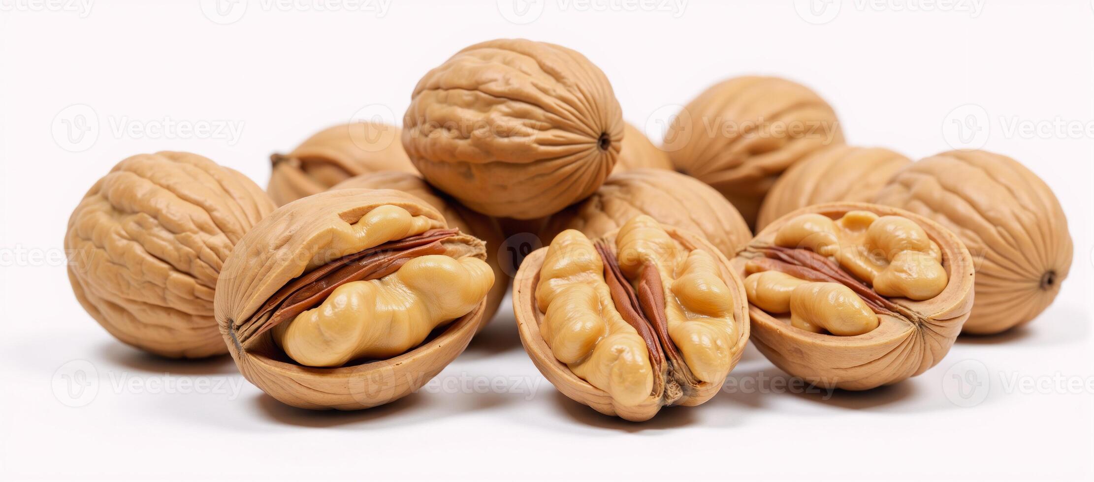 Watercolor illustration showcasing walnuts on a white background for use in nutritional contexts photo
