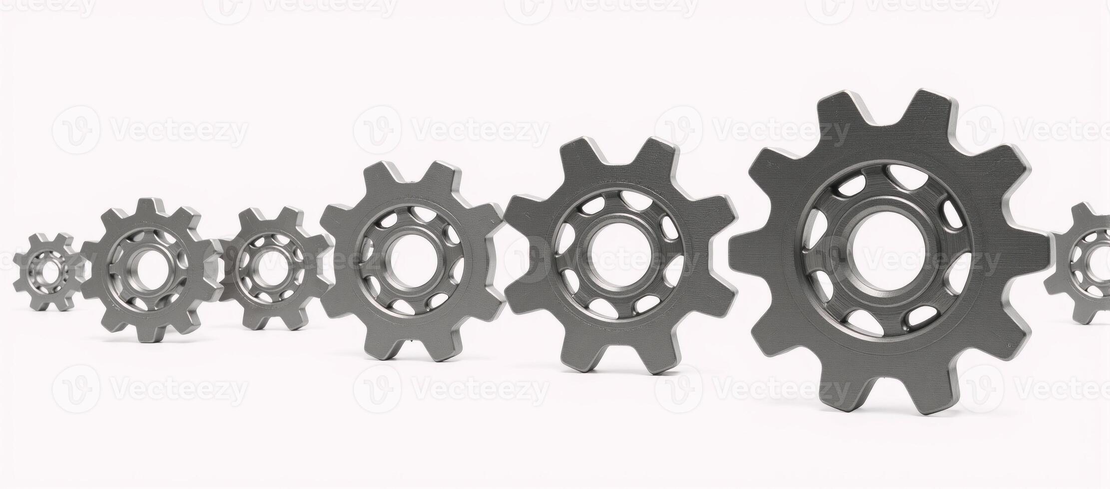 Illustrated image of connected cogwheels in flatstyle design with an isolated focus on intricate gear mechanics photo