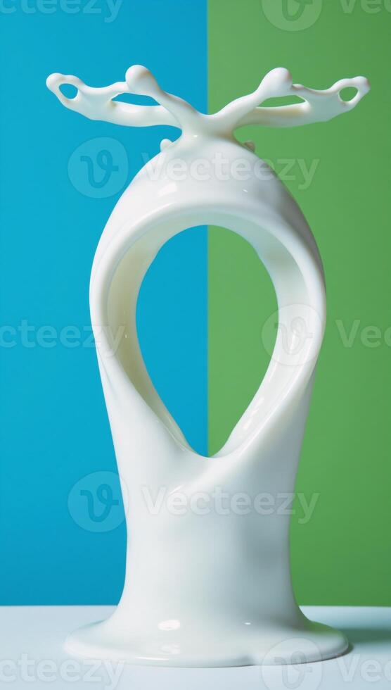 Milk splash reflected on bluegreen background mirrored photo