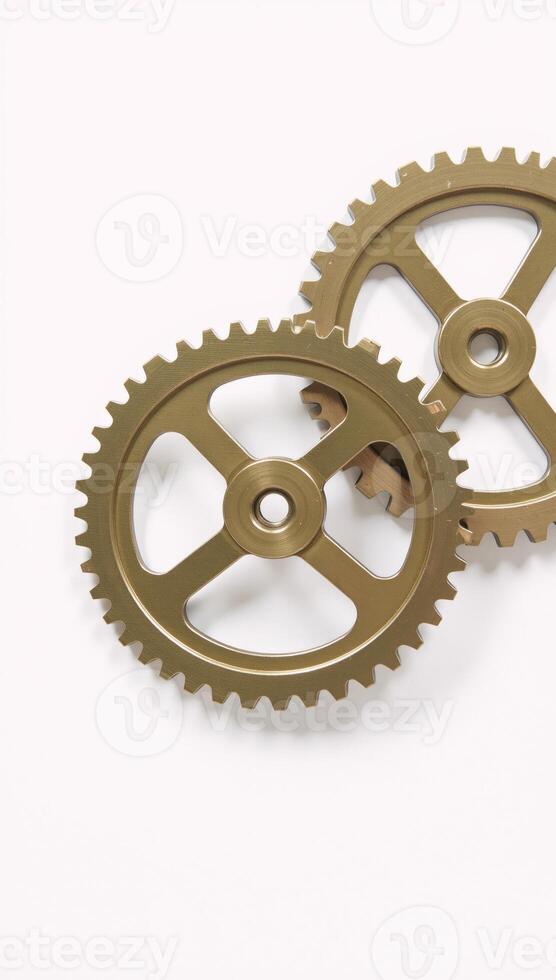 Illustrated image of connected cogwheels in flatstyle design with an isolated focus on intricate gear mechanics photo