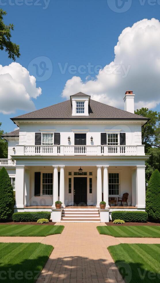 A symmetrical colonialstyle home photo