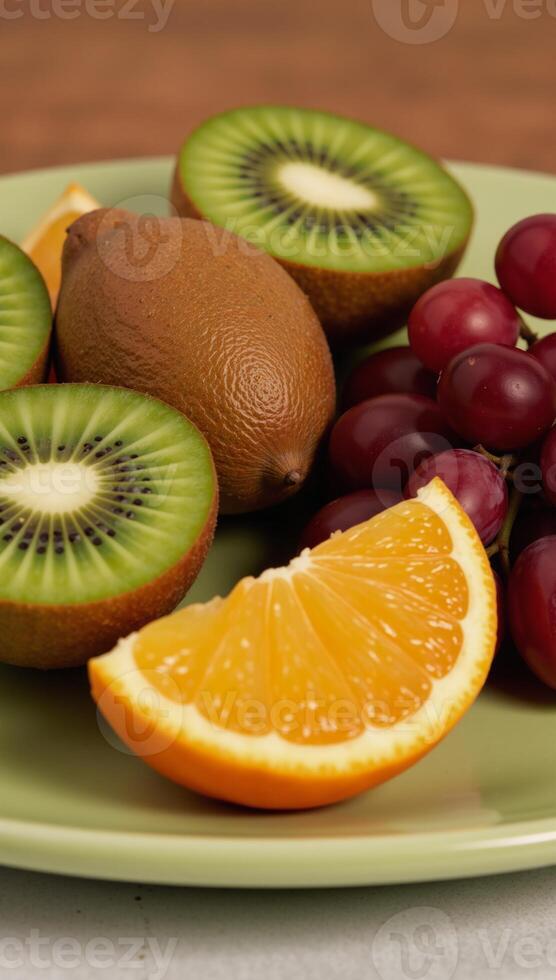 Fruit salad containing kiwi grape orange and kiwi pieces photo
