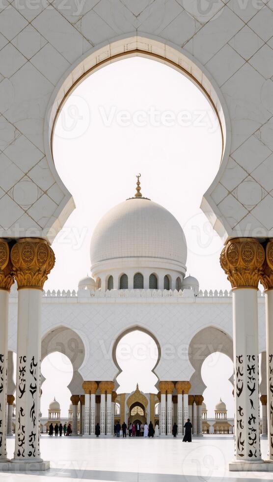 Whitebackground portrait showcasing Arabic architectural elements with intricate geometric patterns photo
