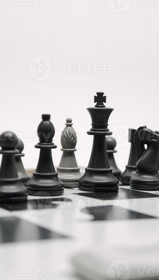 Digital illustration portraying a classic chessboard against a plain white backdrop for a sleek and elegant design photo