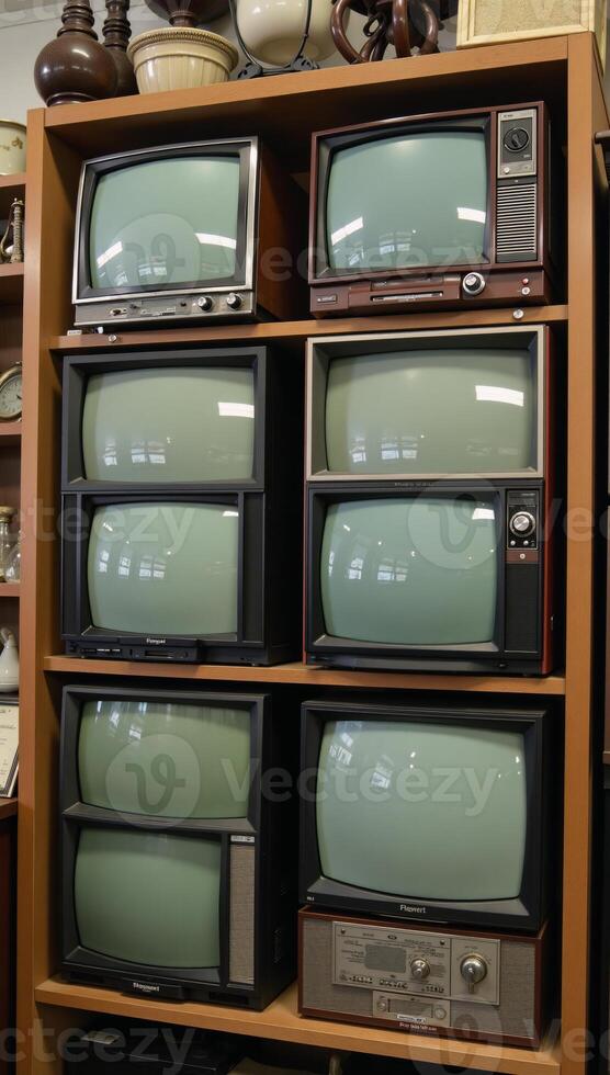 Antique shop showcases assorted television designs through various decades photo