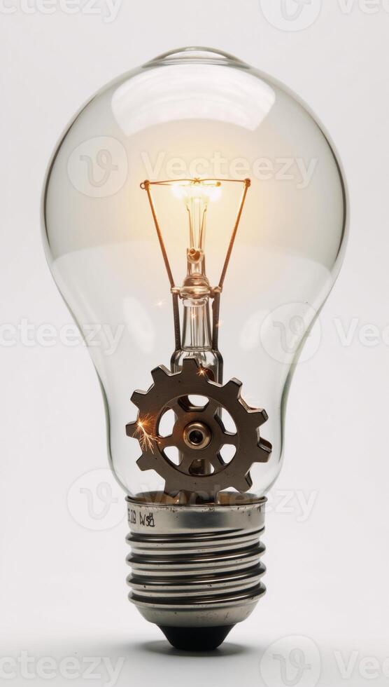 Ideas spurring innovation and progress lightbulb with gearing concepts photo