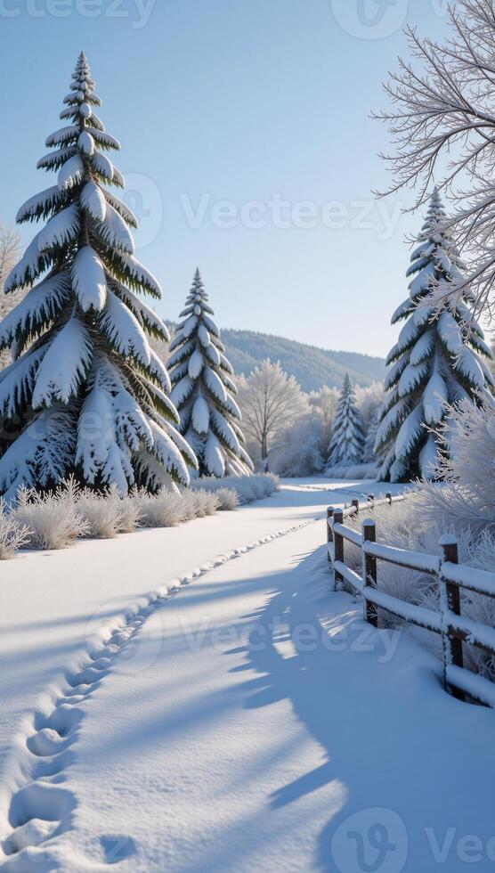 A thick layer of hoarfrost covers a wintry landscape in stunning 4K hyperrealism photo