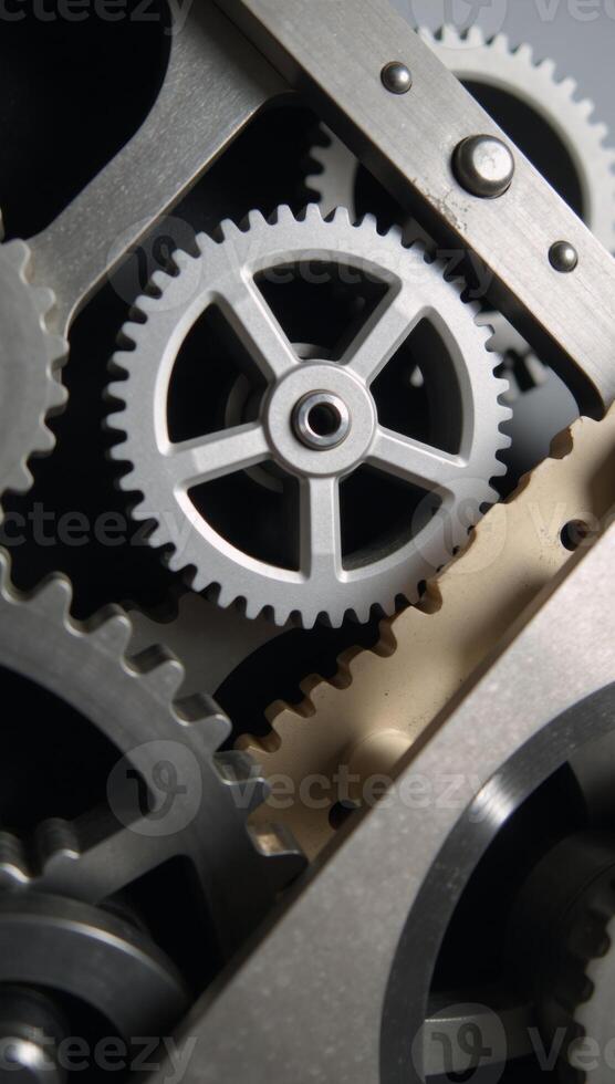 Detailed illustration showcasing a busy network of gears functioning harmoniously in action symbolizing business efficiency and reliability photo