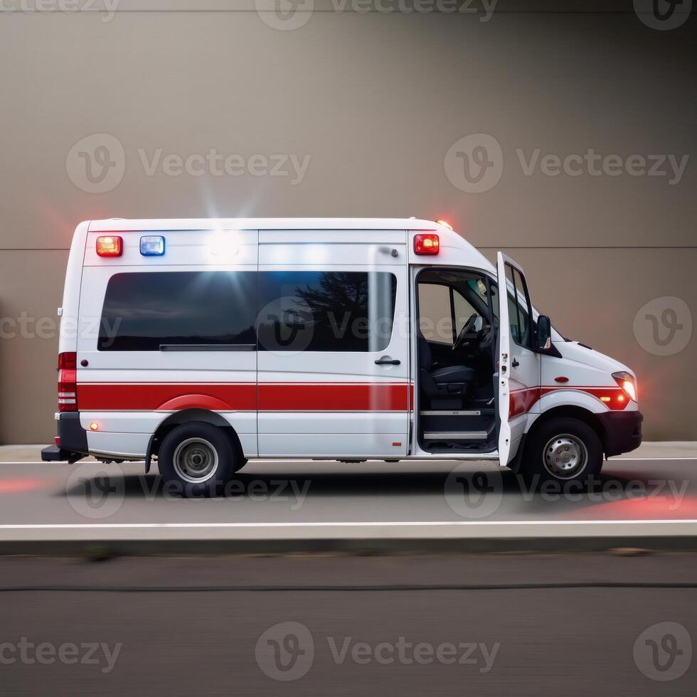Motionblurred wallpaper depicting an emergency scene with an ambulance sirens blaring and spinning lights photo